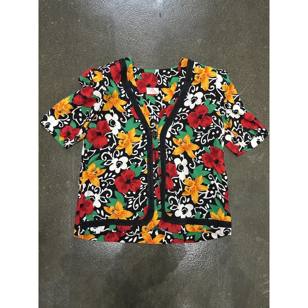 Lady Carol Of New York Blouse Womens Size Unknown Floral Hawaiian Top Tropical‎
